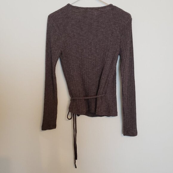 Madewell Heather Brown Ribbed Wrap Long Sleeve Cardigan Sweater Small - Picture 8 of 8